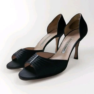 Malono Blahnik Satin Black Heel Womens Size 39.5 - Picture 1 of 9
