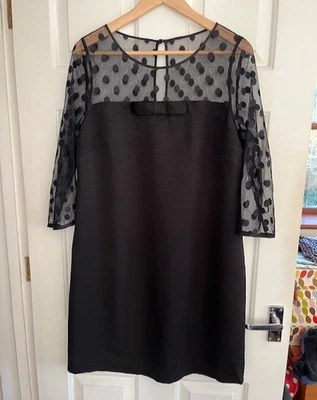 BODEN 50s Audrey Style Black Spot Bow Shift Dress EXCOND 14 - Image 1 of 4