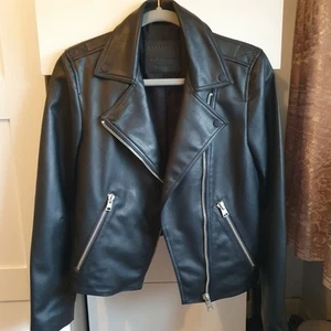 AllSaints Dalby Faux Leather Biker Jacket Black - Picture 1 of 7