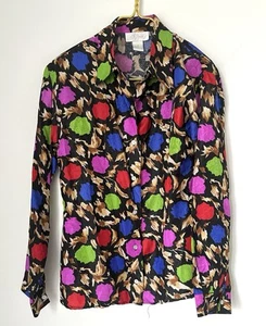 Vintage K. Arnold Colorful 100% Silk Button Front Long Sleeve Top Womens Medium - Picture 1 of 6
