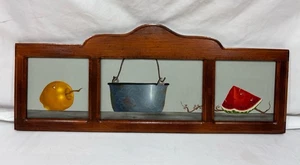 Tríptico enmarcado pinturas al óleo miniatura arte popular original vintage 23" - Imagen 1 de 9