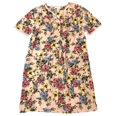 女式粉色花卉华夫格针织掸子扣前睡衣晚礼服 — 第 1/2 张图片