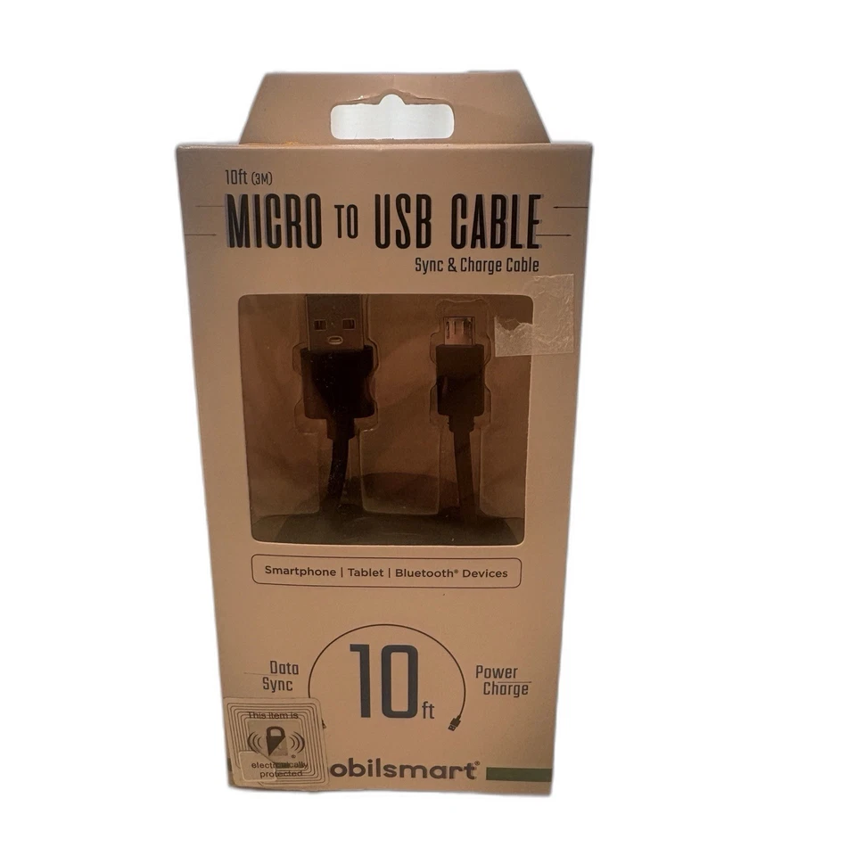Micro To USB Cable 10 ft Sync & Charge For Smartphone/Tablet/Bluetooth Devices - Image 1 of 1