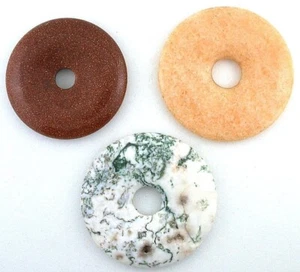 THREE 45mm 50mm Flat Round Tree Agate Jade Donut Pendant Gem Focal Bead PD2/6523 - Picture 1 of 2