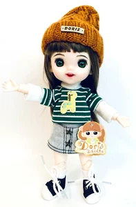 Doris Doll 1/8 Brown Hair Green Eyes 9" BJD Girl Doll Fullset In Adorable Outfit - Picture 1 of 3