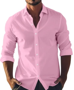 Qwertyu Herren Langarm Button Down Hemd Rosa Baumwolle Freizeit Kleid Medium - Bild 1 von 1