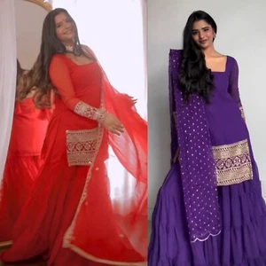 INDISCHER PAKISTANISCHER PLAZZO INDISCHER DAMEN SALWAR KAMEEZ PARTYKLEIDUNG SHARARA ANZUG NEU - Bild 1 von 17