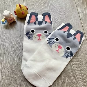 NEW Fashion Ladies Woman Cute GRAY CAT Ear Animal Cartoon Ankle Socks - Picture 1 of 1