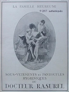 PUBLICITE DOCTEUR RASUREL LA FAMILLE HEUREUSE SOUS VETEMENTS DE 1919 FRENCH AD - Picture 1 of 1
