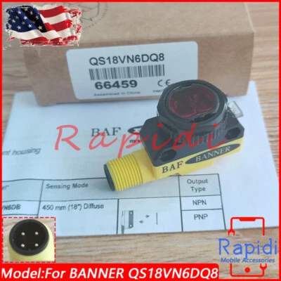 For Banner Engineering QS18VN6DQ8 10-30VDC 4-Pins Photoelectric Sensor Switch - Image 1 of 4
