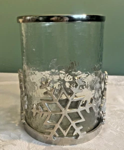 Hurricane Stumpenkerzenhalter Glas und Metall Schneeflocke Winter Indien - Bild 1 von 6