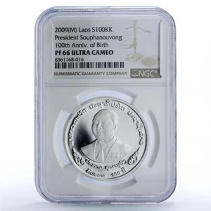 Laos 100000 kip President Souphanouvong Birth Politics PF66 NGC silver coin 2009 - Picture 1 of 2