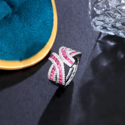 Anillo abierto ajustable geometría disfraz circonita cúbica verde chapado en oro blanco  Foto 1 de 4