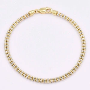 3.5mm Diamond Cut Ice Chain Link Bracelet Real 10K Yellow White Gold 8.5" - Picture 1 of 5