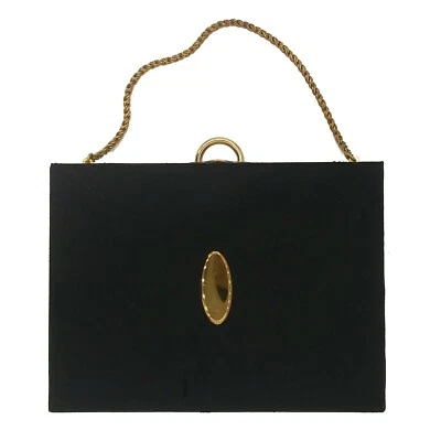 Cartera de colección Evans de tela negra de metal dorado con espejo años 50 bolso sin asas Foto 1 de 4