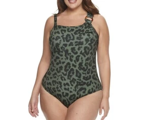 Plus Size EVRI Leopard Print One-Piece Swimsuit, Women's, Size: 4XL NWT - Picture 1 of 5