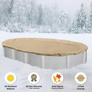 15'x30' Oval Above Ground HEAVIEST Tan Winter Swimming Pool Solid Cover 20 Yr - Picture 1 of 3