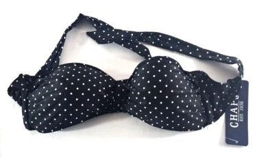 Top de bikini para mujer Chaps nuevo con etiquetas negro blanco lunares lazo trasero halter bandeau 8 Foto 1 de 4