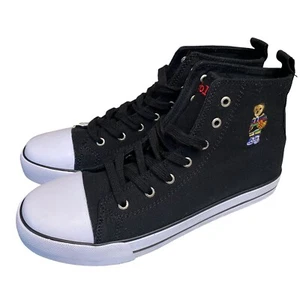 Polo Ralph Lauren Herren Größe 7 Hamptyn II Hi-Top Sneaker Schwarz Bär Logo Turnschuhe - Bild 1 von 13
