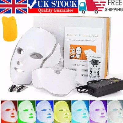 7 LED Light Photon Therapy Face Neck Mask Rejuvenation Skin Wrinkles Anti-aging