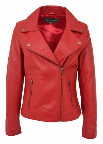 VALENTINO Giacca donna vera pelle rossa vera pelle di agnello biker slim fit abbigliamento moto