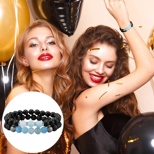 VALENTINO Set 2 Pezzi Bracciale Pietra Blu Ghiaccio Miss Lovers Lui e Lei Bracciali