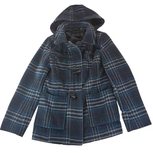 I.B. Diffusion Women's Plaid Wool Blend Coat Toggle Hooded Jacket Small - Picture 1 of 11