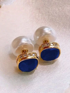 Double sided pearl blue crystal square earrings - Picture 1 of 1