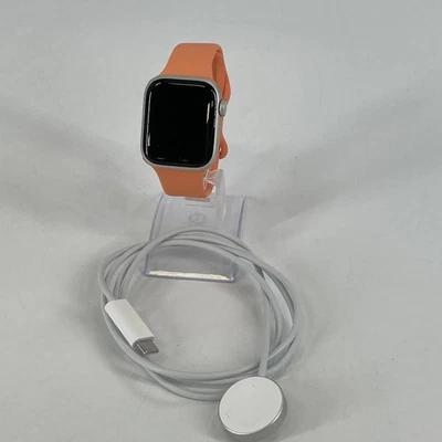 Apple Watch (Series 7) 41mm Silver Aluminum (GPS) w/ Orange Sport - Excellent - Image 1 of 4