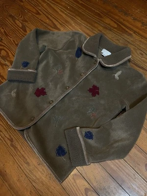 Vintage Jennifer Moore Fall Print Fleece Button Up Jacket Sherpa Trim Size Small - Image 1 of 4