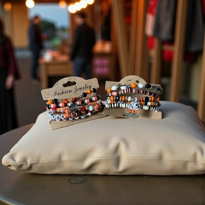 Conjunto de dos pulseras con cuentas para niños de joyería de moda - naranja, negro, blanco Foto 1 de 4