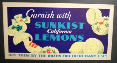 1930's Sunkist California Lemons Cardboard Advertising Sign Young & McCallister - Image 1 of 4