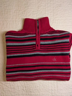 Boys Quarter Zip Calvin Klein Red Striped Sweater, Small (8), Great Condition! - Image 1 of 4