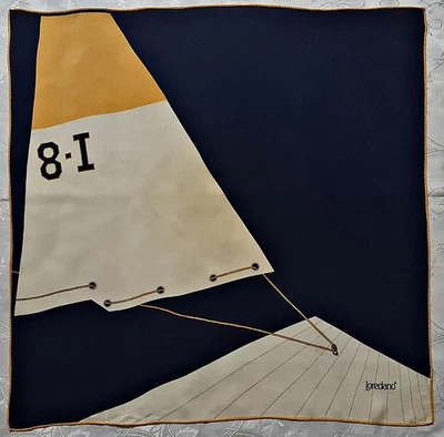 SCARF VINTAGE AUTHENTIC LOREDANO LOGO  NAUTICAL ART BLUE SILK 30"SQUARE SCARF - Image 1 of 4