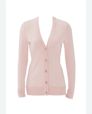 Cárdigan Tory Burch Simone XS Lana Bebé Rosa Dorado Logo Botones Lujo Preppy Foto 1 de 4