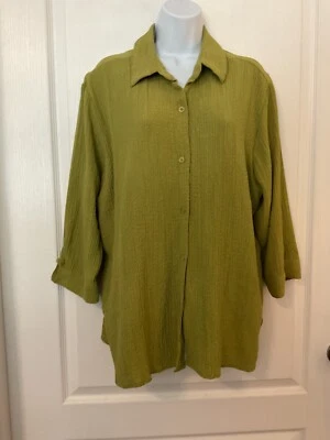 Joanna Woman's Button Front Shirt with Inset Tank Sz XL Green 3/4 Sleeve -B18 - Image 1 of 4