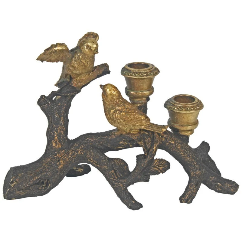 Gold Black Birds On Branch Candle Holder Dinner Table Home Decor Antique Vintage - Image 1 of 1