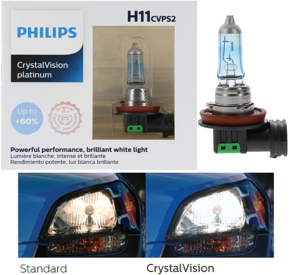 Philips Crystal Vision Platinum H11 55W Dos Bombillas Luz Antiniebla Reemplazar Lámpara Legal Foto 1 de 4