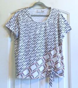 T-shirt maglietta top blusa cotone CHICO'S donna stampa geo cravatta davanti taglia 1 o M - Foto 1 di 2