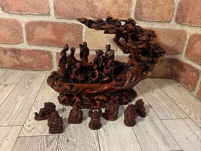 Estatuilla de cinabrio chino de resina roja de colección El árbol de la vida 8 estatuillas de inmortales Foto 1 de 4