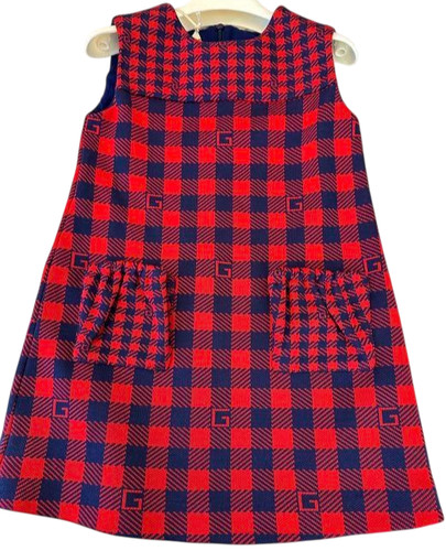 Abito Gucci bambino bambina GG logo rosso navy 100% cotone taglia 5 nuovo con etichetta