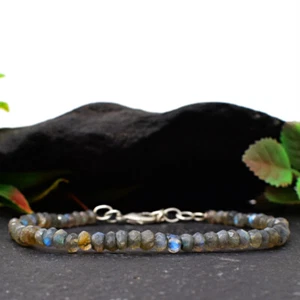 45.00 Cts Natural 8 Inches Long Labradorite Round Cut Beads Bracelet NK 46E215 - Picture 1 of 2