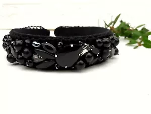 Baroque crystal headband Women Luxury Queen crown tiara Black gold hair headband - Picture 1 of 12