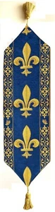 142 X 33CM FLEUR DE LYS LINED BELGIAN TAPESTRY TABLE RUNNER WITH TASSLES 9300/33 - Picture 1 of 5