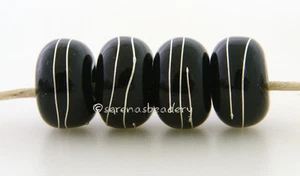 4 BLACK with Fine Silver Wire - Handmade Lampwork Glass Beads - taneres - Picture 1 of 5