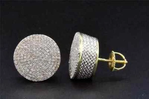 Diamond 3D Earrings 10K Yellow Gold Round 3/4 Ct Lab Created Diamond Screw Back - Picture 1 of 4