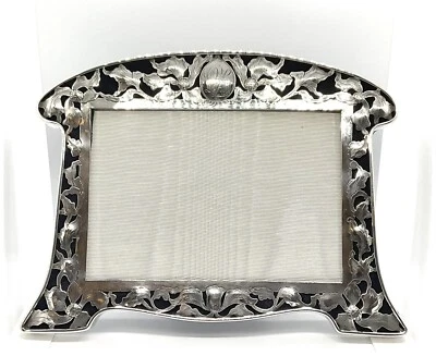 Marco fotográfico antiguo de plata esterlina perforado con flor de iris Art Nouveau Foto 1 de 4