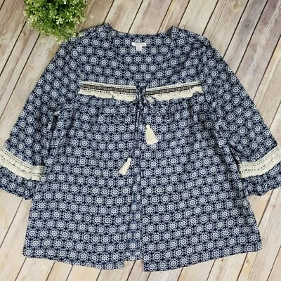 Top boho borla manga 3/4 azul XL Xhilaration para mujer Foto 1 de 4