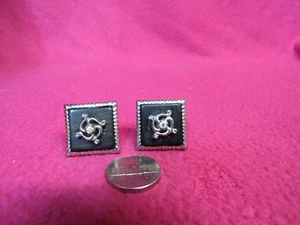 Vintage Silver Plated Square Black Rock Rhinestone Cufflinks               DB4 - Picture 1 of 4