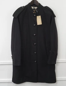 Women Burberry Pea Coat Black Wool Military Style Dawsmere Size US6 - Picture 1 of 13